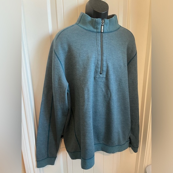 Tommy Bahama Flipshore Half-Zip Reversible Sweatshirt Teal/Grey Color Combo, XL - Picture 5 of 12
